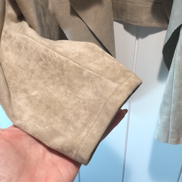 Reset faux suede open front jacket light tan with stretch shorter in back L - Picture 3 of 10